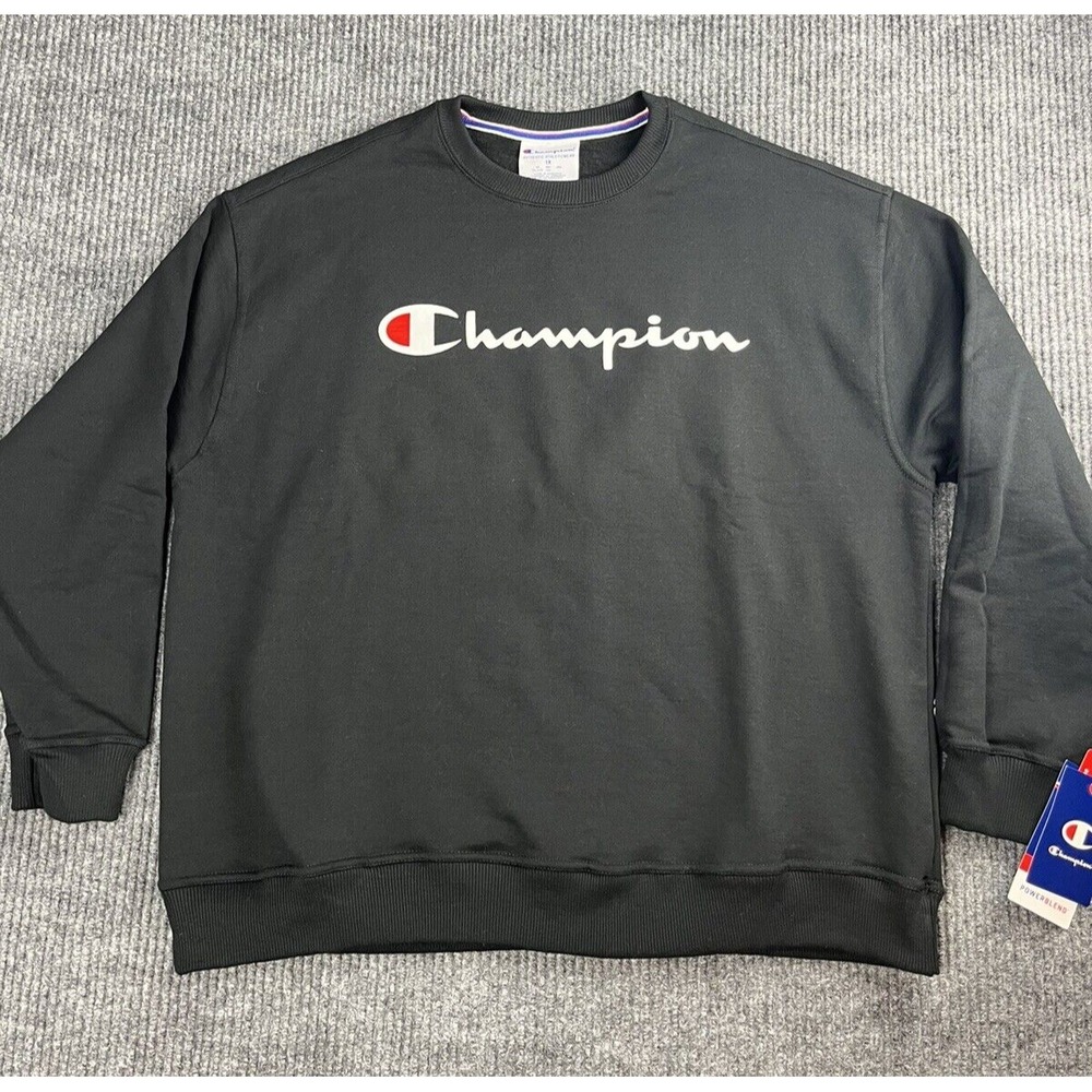 Champion Sweatshirt Men XL Black Crew Neck Powerblend Fleece Long Sleeve Sweater